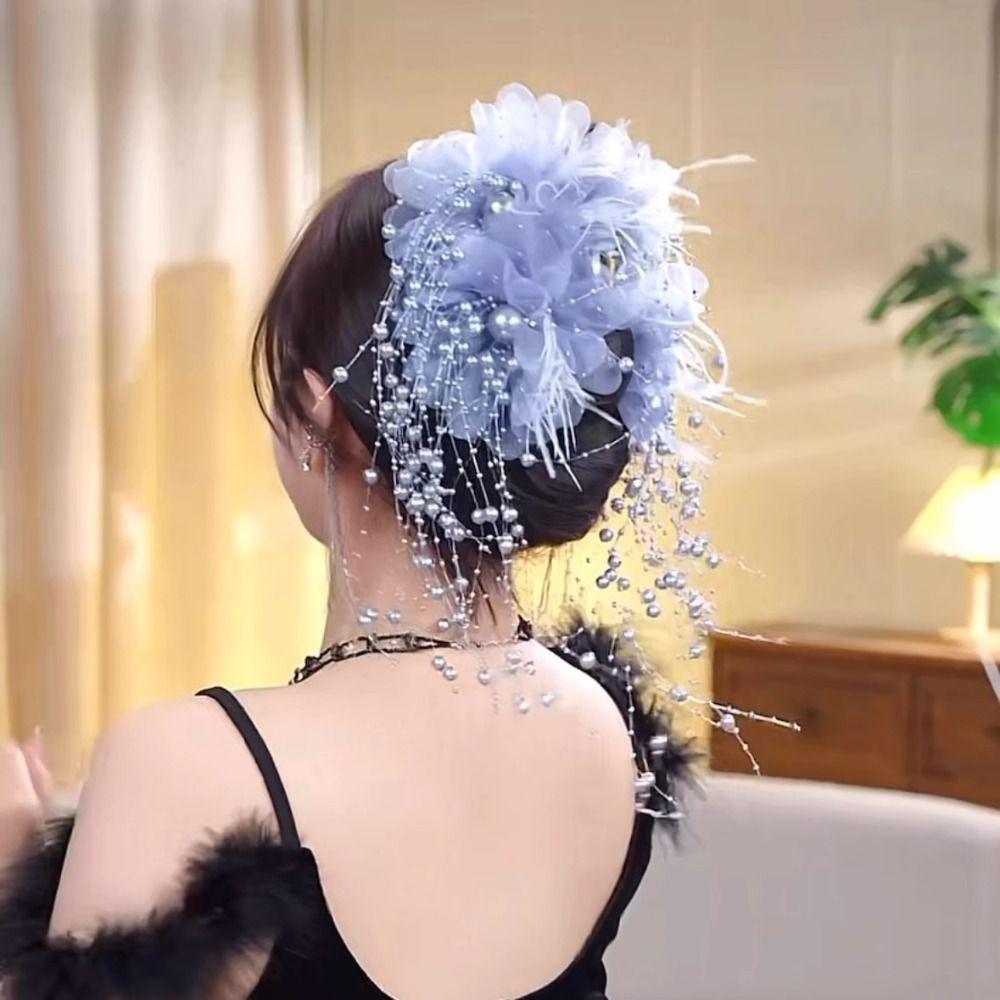 Кисточка зажим для захвата перо цветок жемчуг акула зажим элегантный коготь для волос для девочки