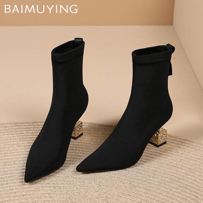 Замшевые женские ботильоны с острым носком на высоком каблуке, модная обувь, дизайнерские зимние ботинки челси 2024 года, модные туфли-лодочки в готическом стиле Botas De Mujer