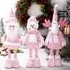 Pink Sequin Poseable Doll Christmas Snowman Santa Reindeer Winter Window Decoration with Plush Hat Scarf Indoor Holiday Decor