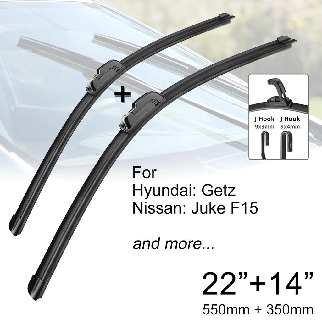 Car Front Windshield Wiper Blades 22" + 14" J Hook U-type Universal For Hyundai Getz & Nissan JUKE F15