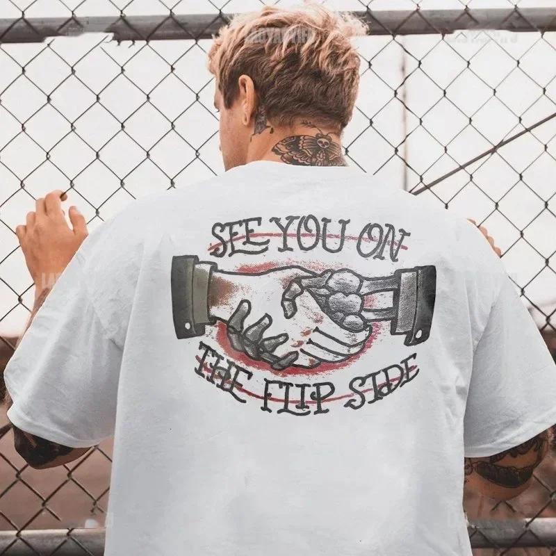 Готические футболки Harajuku Biker Skull Graphic T Shirts Men Fashion Trend Short Sleeve Tops Dark Punk Skulls Retro T Shirt Male Oversize Tee