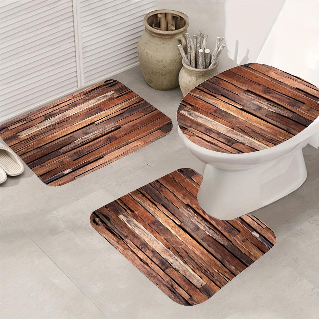 4 шт. роскошные деревянные планки с узором, наборы занавесок для душа, водонепроницаемые для ванной комнаты, нескользящие коврики для ванной комнаты, крышка для унитаза, коврик для ванной