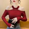Off-shoulder Halter Neck Sweater for Women In Spring New High-end Inner Layer Fashionable Top Solid Color Long-sleeved Sweater Trendy