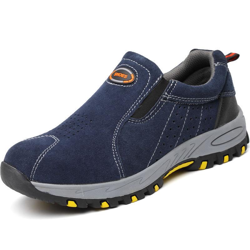 Охрана труда, защитные рабочие ботинки, противоударные, противопрокольные, сварочные, промышленные, со стальным носком, мужские без шнуровки