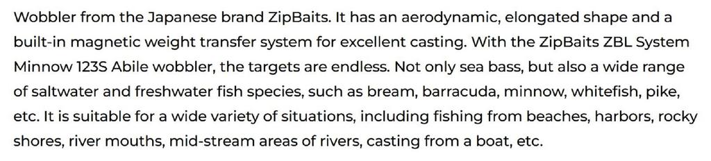 ZipBaits ZBL System Minnow 123S Abile Sinking Lure 722 (6051)