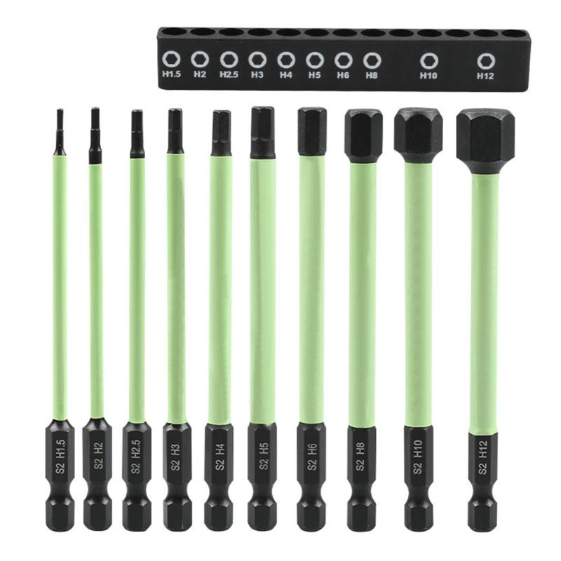 10Pcs Magnetic Allen Wrench Drill Bit Set Impact Hex Screwdriver Bit Set 1/4inch Hex Bit Industrial Maintenance Tool