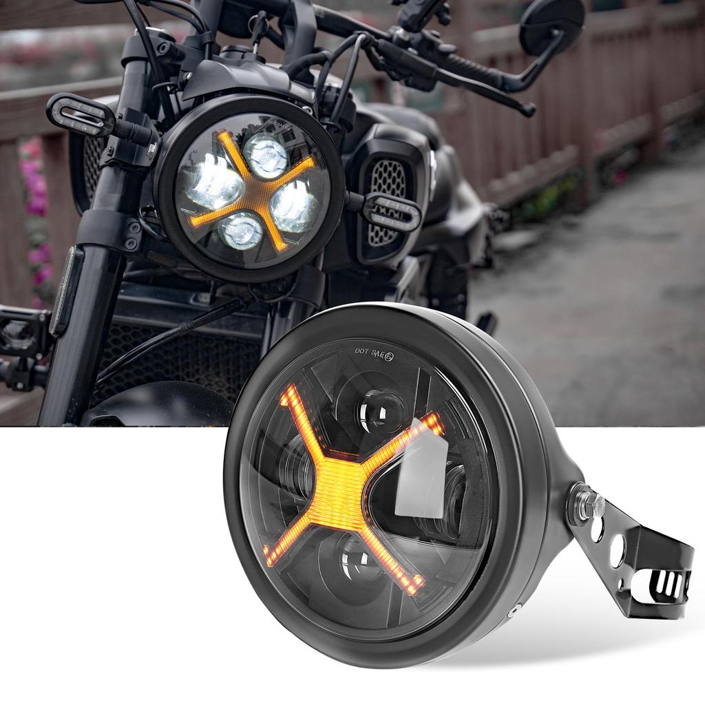 Fogocorss 7 Inch LED Headlight Daytime Driving Motorcycle Inspection Compatible LED Motorcycle Headlight Black Knight Motorcycle Headlight Headlight
