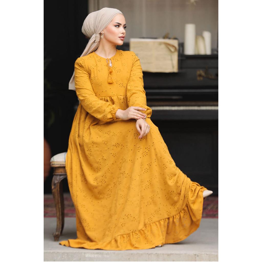 Laced Beige Hijab Dress 23201beige