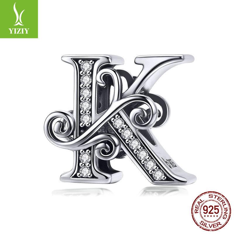 Браслет из 26 букв, аксессуар с бусинами, бусины из циркониевого стерлингового серебра, рассыпные бусины Bsc030