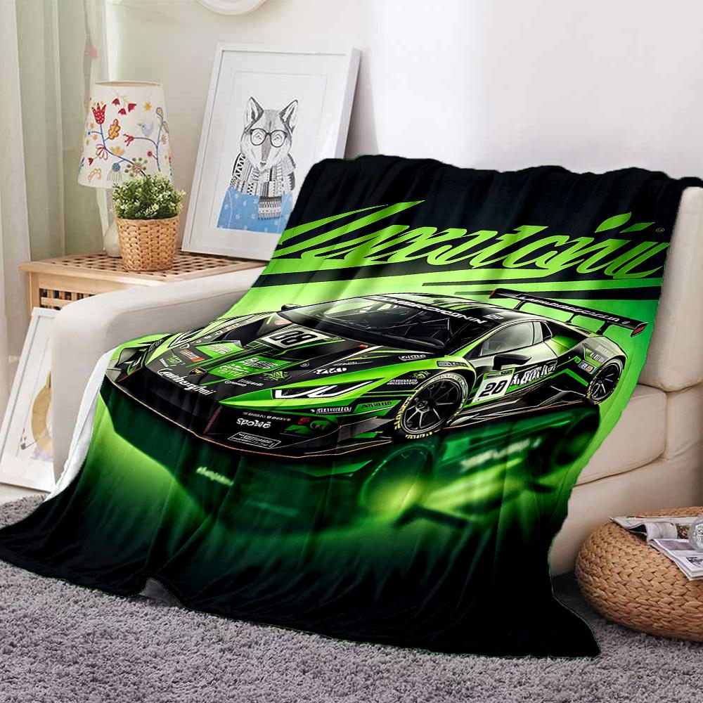 1pc Lamborghini, Racing Car Flannel Blanket [Cozy Throw Blanket] For Sofa, Bed, Travel, Camping, Livingroom, Office, Couch, Chair, And Bed