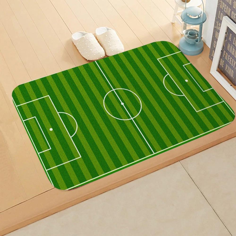 Flannel Football Court Pattern Doormat Non-slip Bath Mat Football Field Floor Mat Living Room