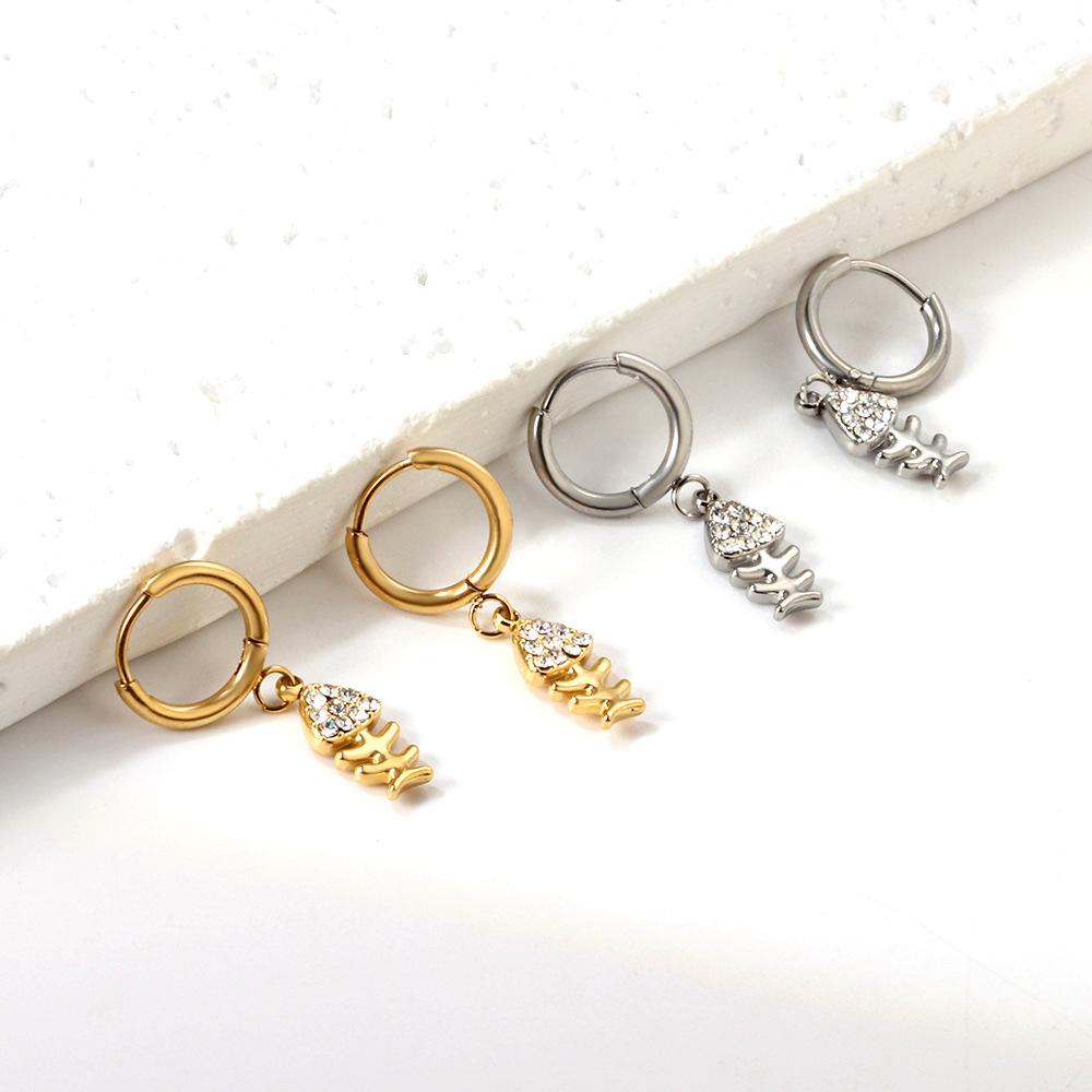 Spiral Planet Earrings Design Mushroom U-Shaped Fishtail with White Diamond Ear Buckle Stainless Steel Earrings