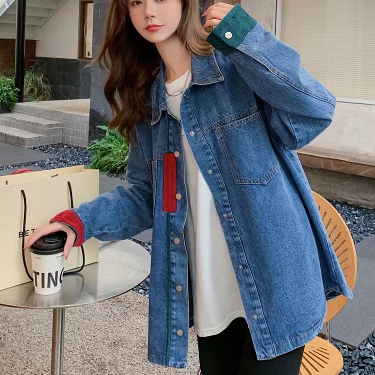 Women's Casual Loose Oversized Denim Jacket Long Sleeved Button Jean Jacket Coat Tops