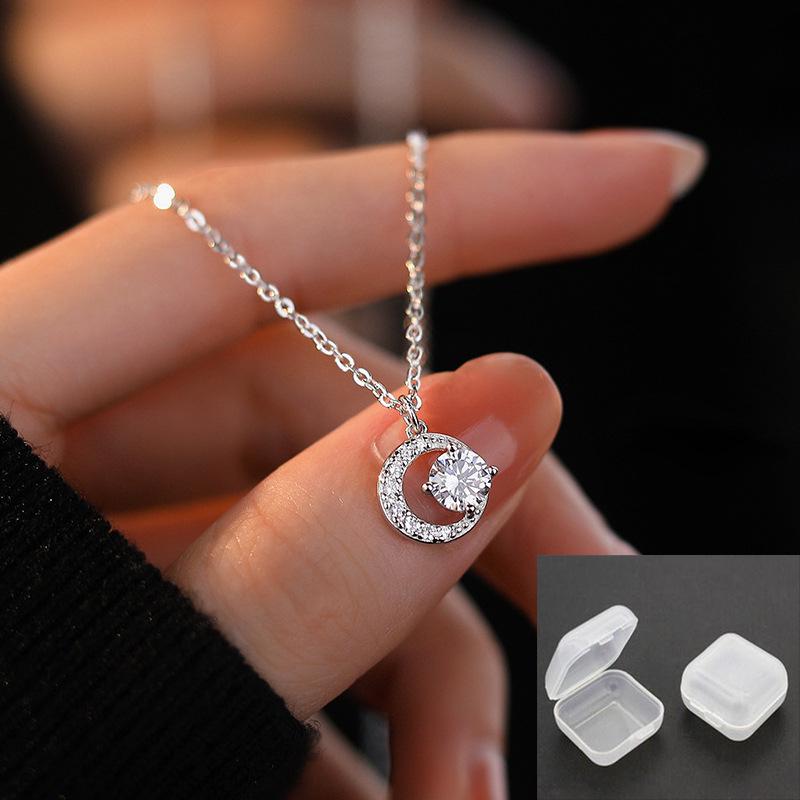 Серебряное ожерелье с муассанитом в виде луны S925 - Уникальная цепочка на ключицу для нее: Подарок на День святого Валентина Циси