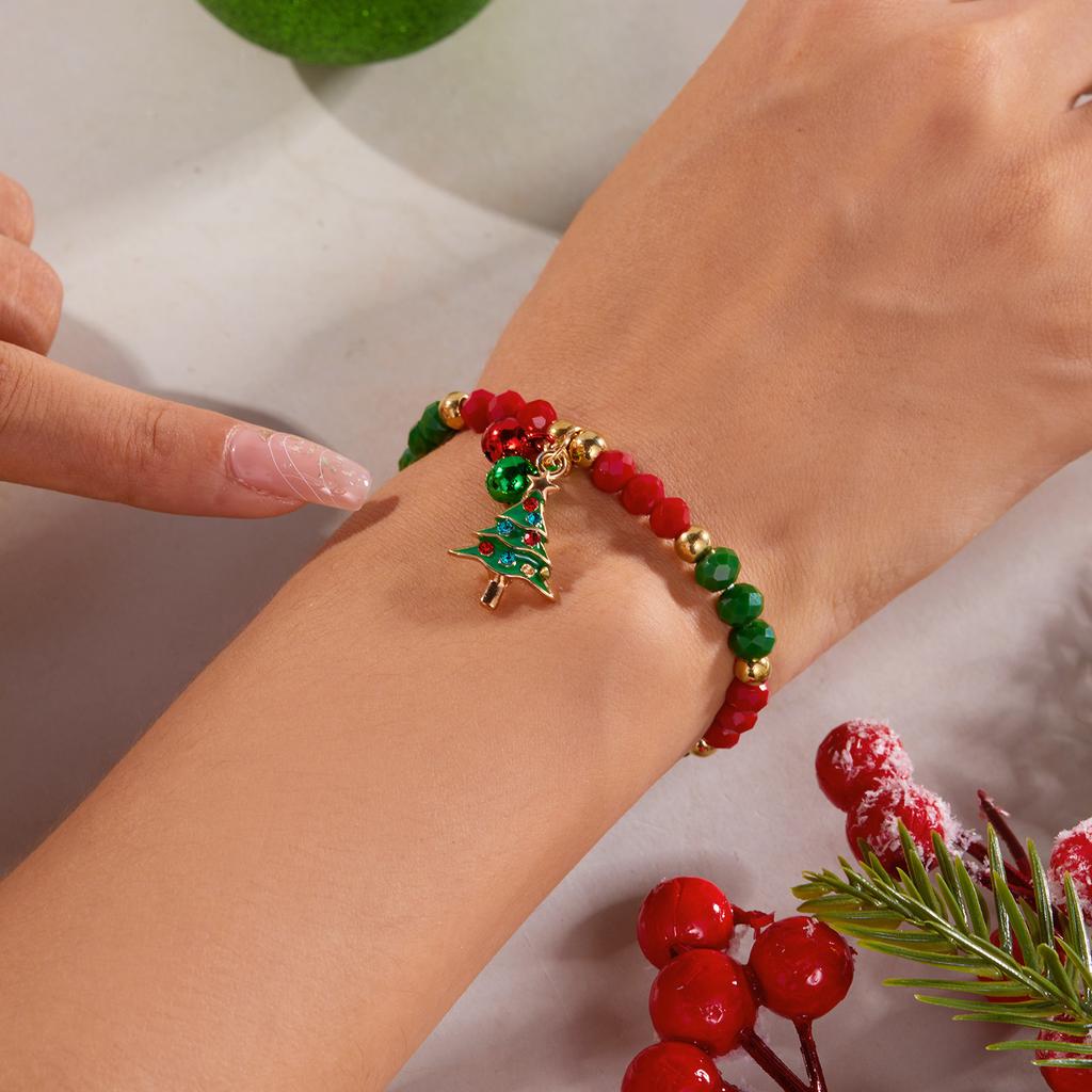Рождественский шарм кристальный браслет для женщин красочный бисерный колокольчик рождественская елка снеговик Санта-Клаус модные браслеты фестиваль циркон
