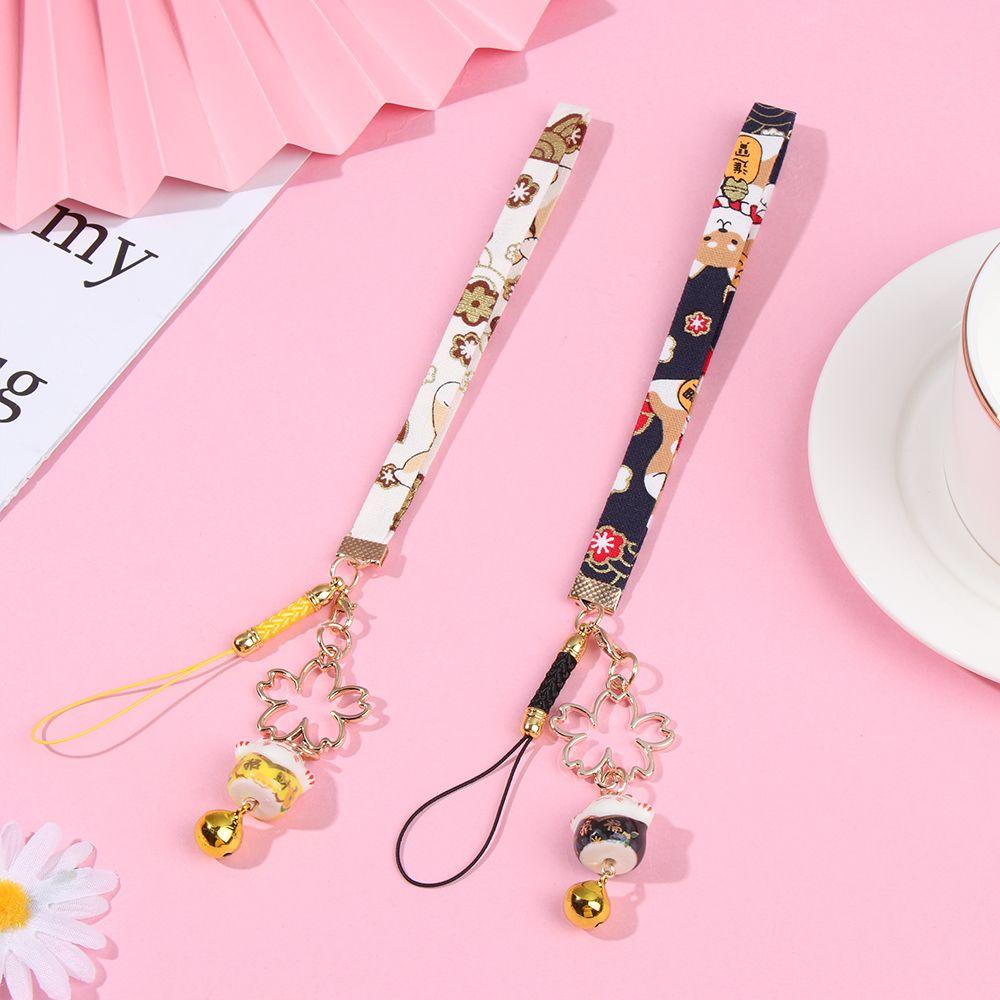 Ремешок для телефона Шнурок Колокольчик Счастливый кот Сакура Шнурок для телефона Брелок Веревка на запястье Шнурок против потери