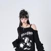 Y2k Черный женский свитер Аниме Открытые плечи Харадзюку Японская мода Вязаные пуловеры Готический Gyaru Свободный джемпер Осень