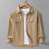 Весенние и летние мужские рубашки с длинным рукавом, молодежная корейская версия, рабочая одежда, чистый хлопок, повседневная рубашка с воротником-лацканами и двумя карманами