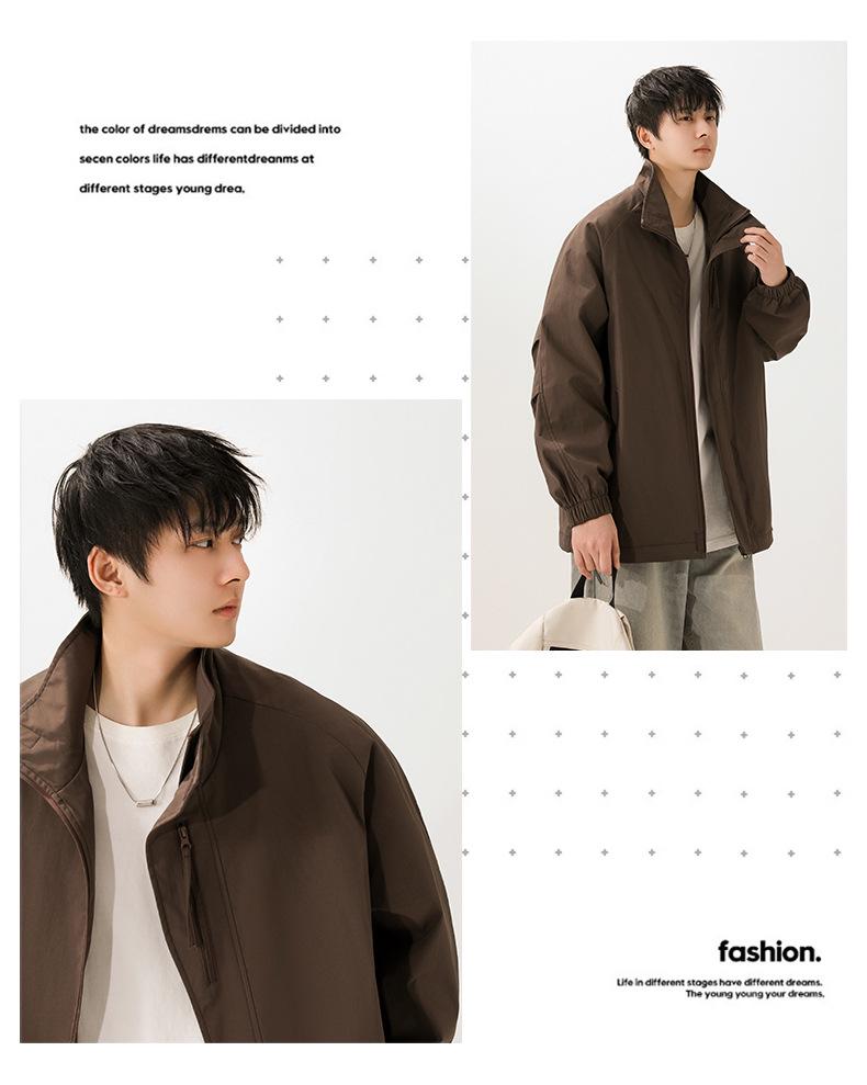 Men's Retro Bad Boy Loose Fit Stand Collar Windbreaker - Spring 2026 Outdoor Mountain Style Jacket