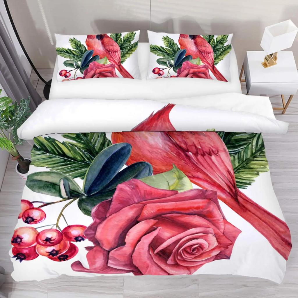 Cardinal Duvet Cover Set Red Bird Bedding Set For Child Youth Pine Tree Comforter Cover Animal Snow King Size Soft Quilt Cover