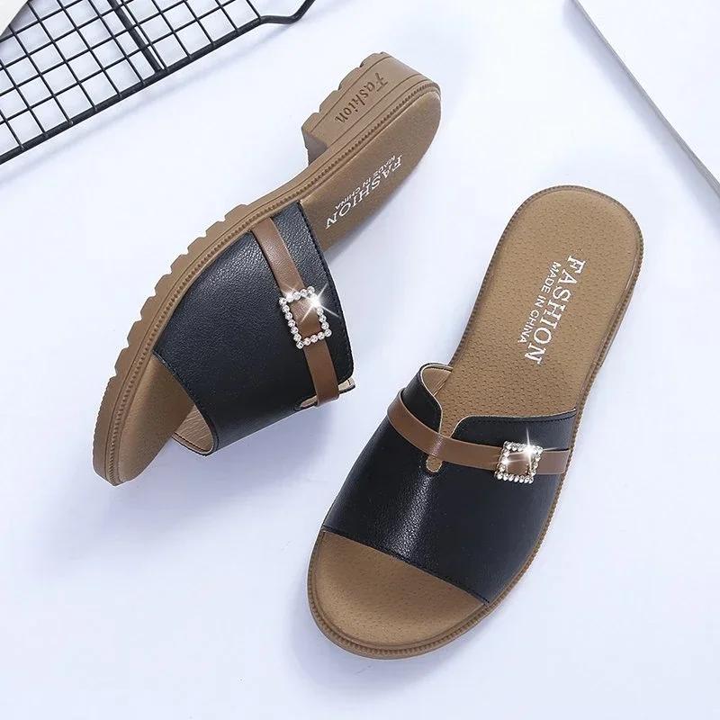 Женская летняя модная дизайнерская женская обувь с открытым носком и узким ремешком, повседневные кожаные женские сандалии на танкетке с толстой подошвой, большого размера