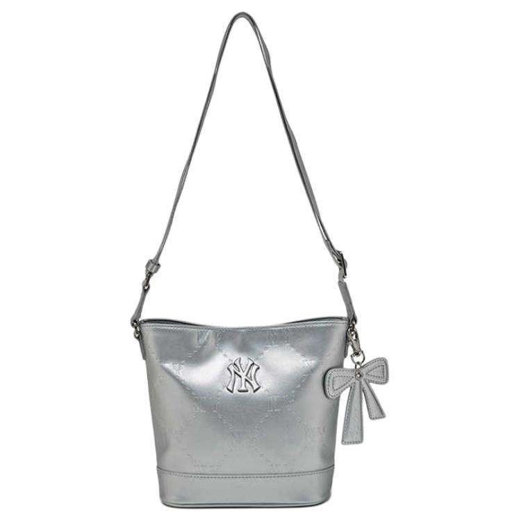 MLB 26 Spring Collection Sweet Cool Bow Diamond Monogram Pattern Faux Leather Shoulder Crossbody Bag Regular Kids Kids bags Silver 7ACRM066N-50SIS
