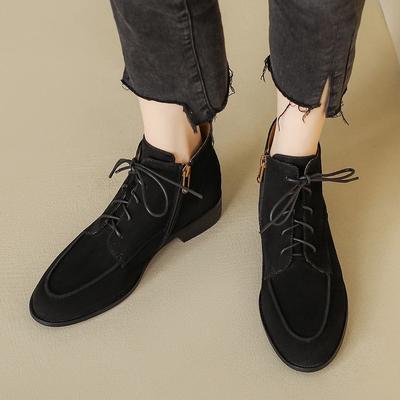 Женские ботинки 2025 на весну-осень, из овечьей замши, с круглым носком, квадратным каблуком, базовые ботильоны, зимняя обувь, женская мода