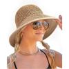 Summer Straw Beach Sun Hats for Women UPF 50 Floppy Wide Brim Travel Bucket Hat Foldable Packable