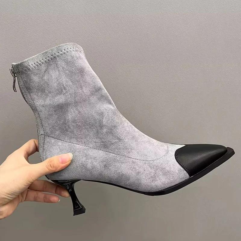 Замшевые женские ботильоны с леопардовым принтом, остроносые туфли на среднем каблуке, сексуальная обувь, зимняя мода, ботинки челси, трендовые туфли-лодочки в готическом стиле, Botas Mujer