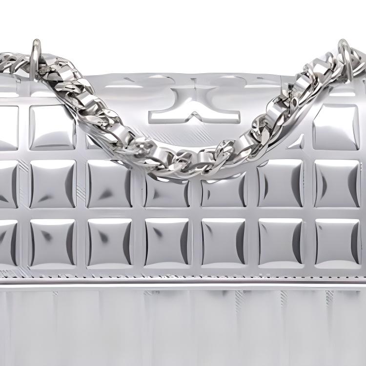 Tory Burch Fleming Metallic Quilted Multi-Functional Leather Tote Shoulder Crossbody Bag Women Bags Silver 155938-040