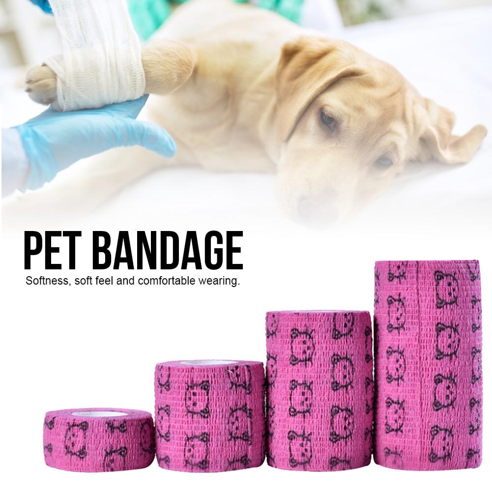 4 шт. Ветеринарный бинт для питомцев Первая помощь Самоклеящаяся дышащая лента Собаки Травма Эластичная обертывающая лента для тела Розово-красный кот