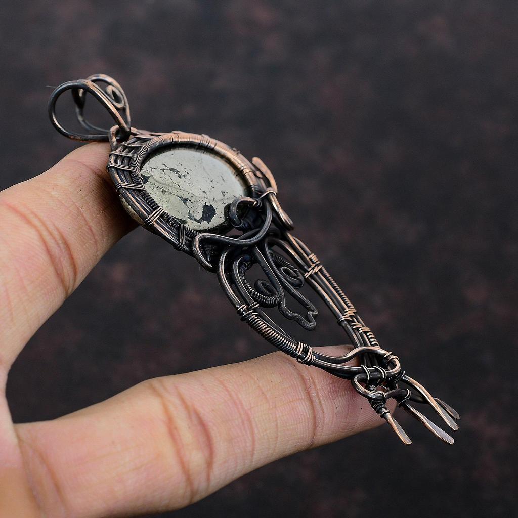 Pyrite Pendant Copper Wire Wrapped Pendant Handmade Elegant Pendant Wire Wrap Jewelry Gemstone Pendant Pyrite Copper Jewelry Gift For Mother