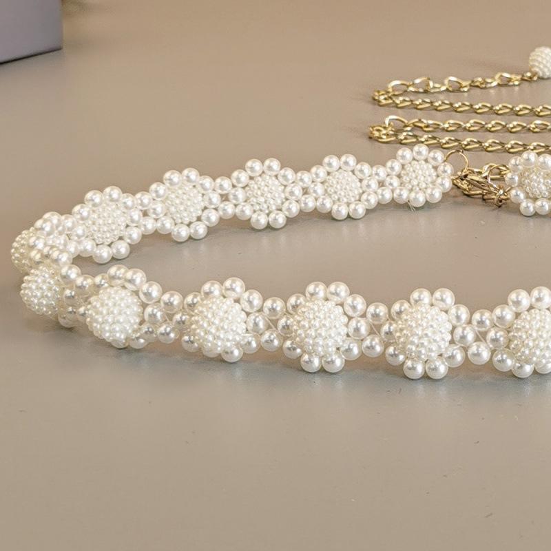 Новый регулируемый акриловый жемчужный пояс для женщин, дамский металлический тонкий цепной пояс для облегающего тела, цепи, ремни, платье, юбка, эластичный пояс