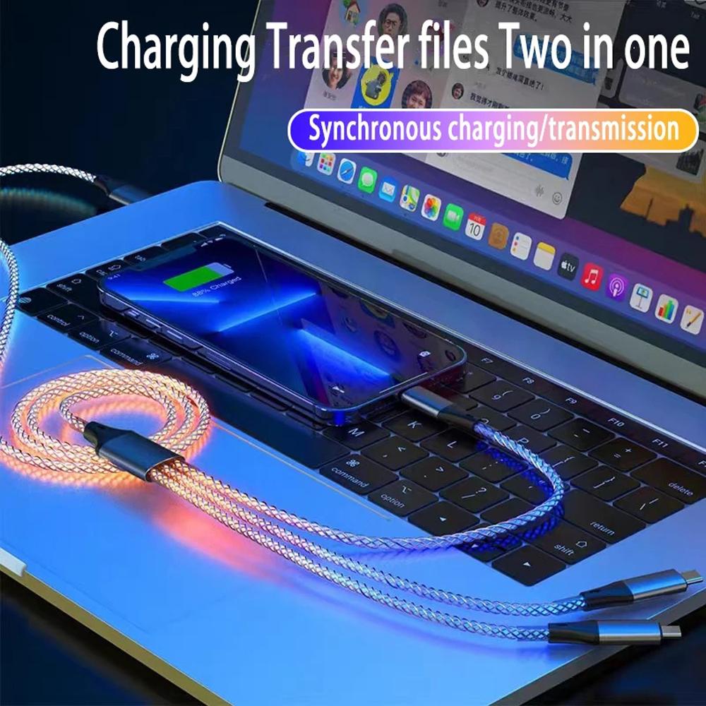 66 Вт RGB цветной свет USB C кабель для быстрой зарядки для Xiaomi Samsung Dual Type-C телефон зарядное устройство шнур передачи данных для iPhone 15