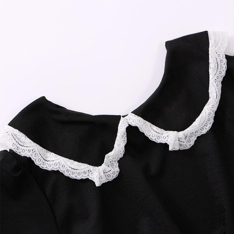 Летнее черное кавайное платье в стиле Лолиты Мори Девушка Фея Милая Лолита Платье с воротником «Питер Пэн» с пышными рукавами Модное женское платье