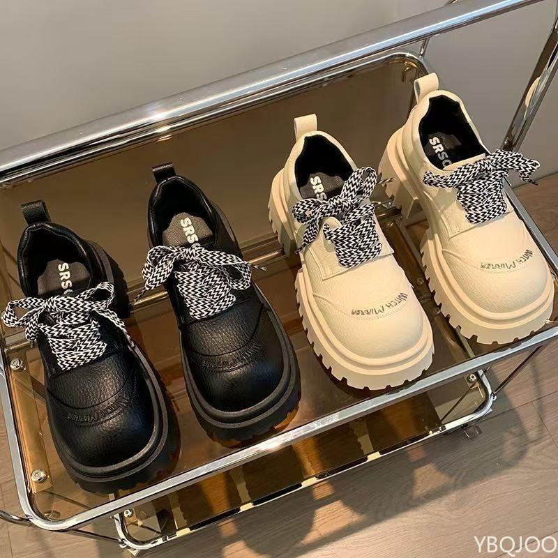 Модные новые туфли на толстой подошве, увеличивающие рост, универсальные, из маленькой кожи, с круглым носком, для женских весенне-осенних стилей, отличающиеся простым