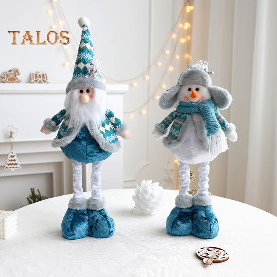 Christmas Doll Ornament Plush Standing Santa Claus Reindeer Snowman Figure with Telescope Leg Blue Gnome Doll Toy for Tree Fireplace Window Table