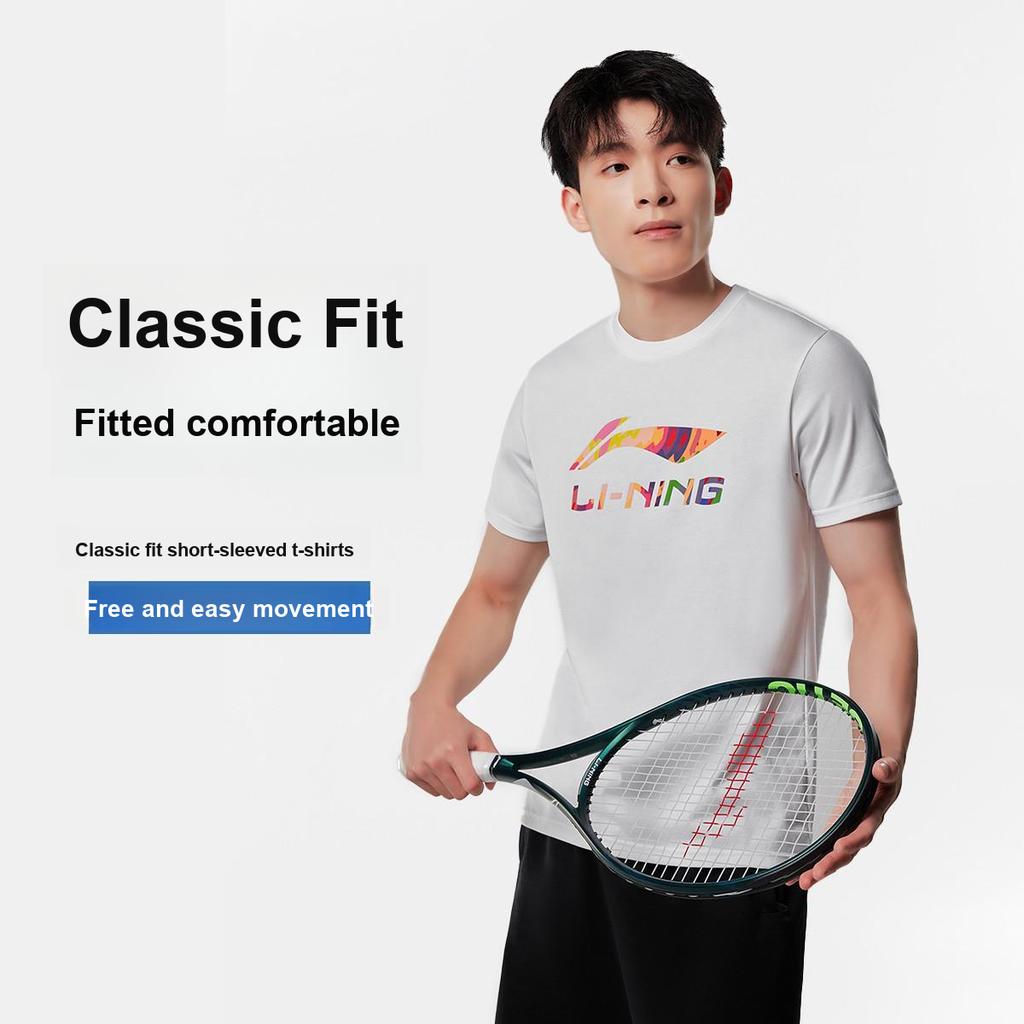 Li-Ning Футболка унисекс с принтом букв, однотонная, свободная, удобная, повседневная, с коротким рукавом, белая AHSVA77-2