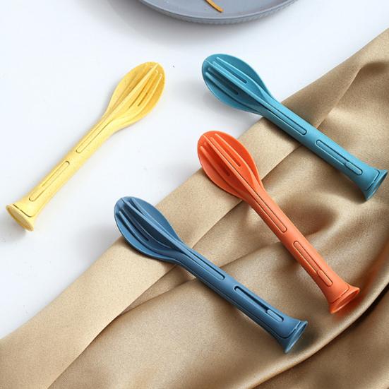 Портативный набор столовых приборов 3-в-1 с вилкой, ложкой, ножом, пищевой, многоразовый, для кемпинга на открытом воздухе, пикника, пеших походов