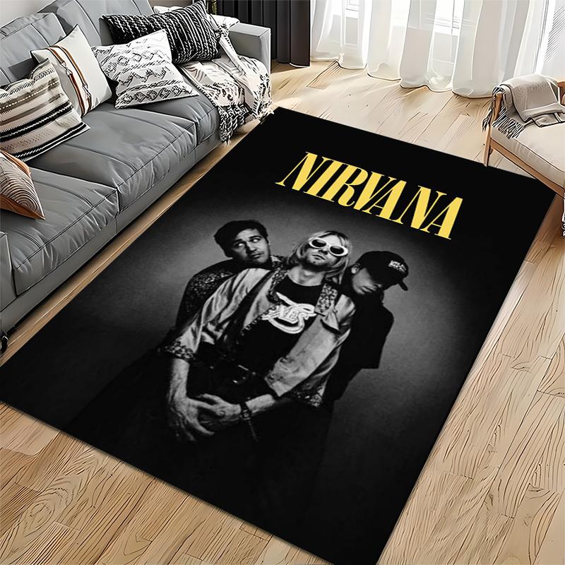 Ковер с портретом группы Nirvana, черно-белый, противоскользящий, подходит для гостиной и спальни, под диваны