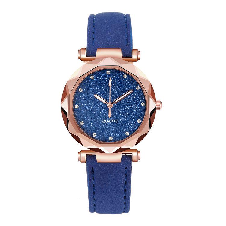 Trendy Unisex Rose Gold Korean Rhinestone Leather Strap Wristwatch Watch Fashion Ladies Quartz Female