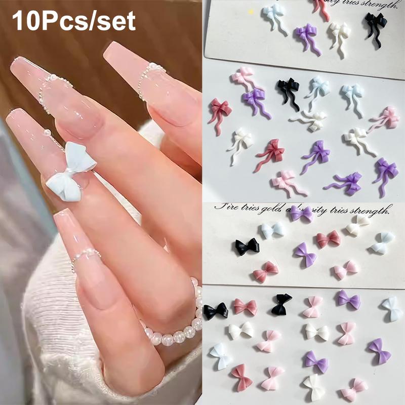 10Pcs Double Layer Bowknot Nail Charms 3D Sweet Ribbon Bows Nail Art Rhinestones Mini Resin Bow Tie Manicure Jewelry Diy Parts