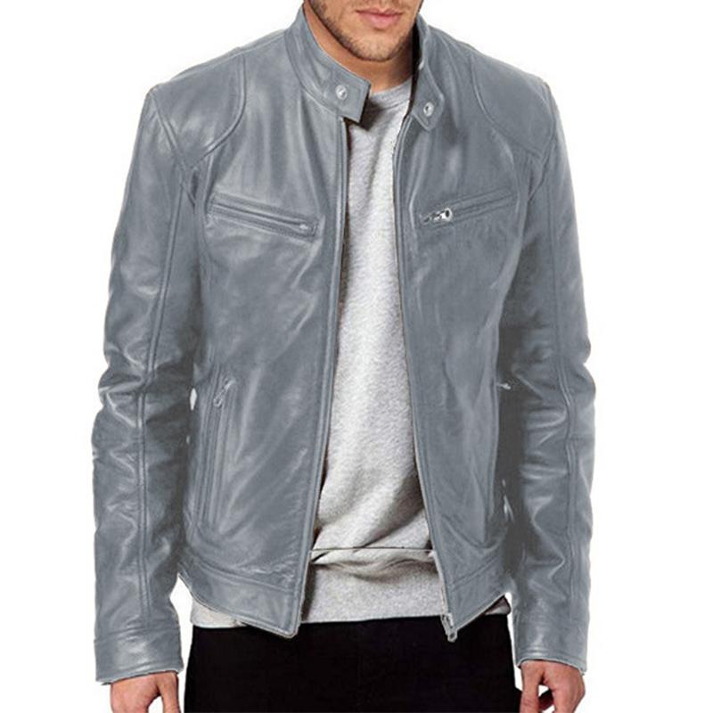 Мужская модная куртка из искусственной кожи, приталенная куртка из искусственной кожи с воротником-стойкой, мужская куртка из искусственной кожи с защитой от ветра, мотоциклетные куртки с диагональными молниями и лацканами