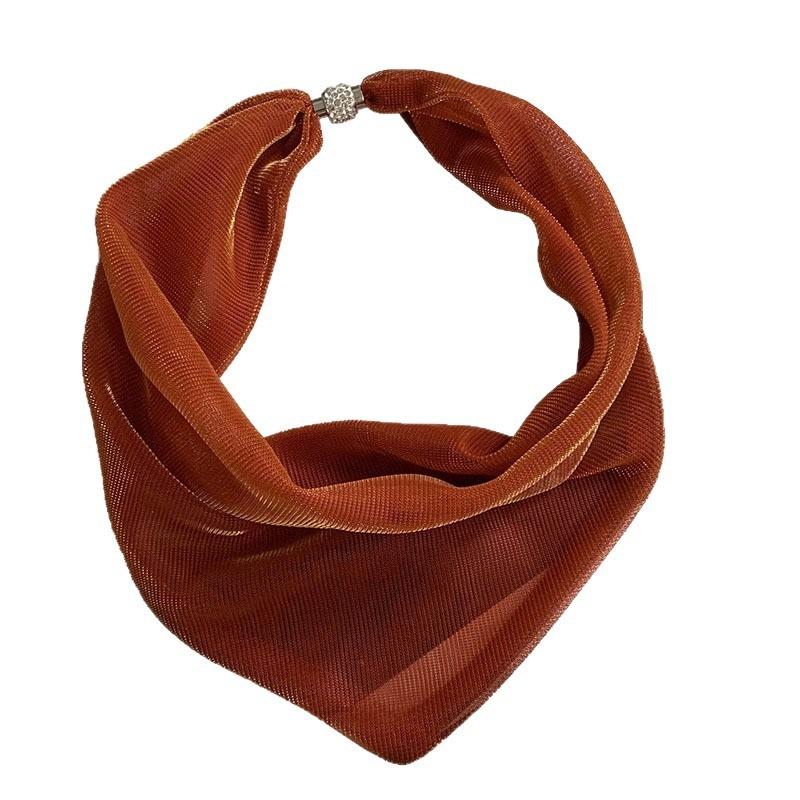 Magnetic Buckle Silk Scarf High Sense Summer Thin Temperament Colorful Bright Diamond Neck Protection Decorative Necklace Scarf Small Scarf