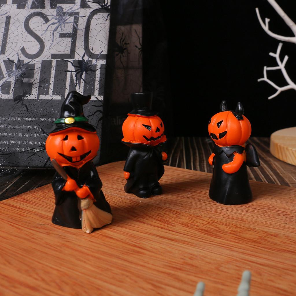 Halloween Mini Pumpkin Demon Figure Set With Resin Craft For Home Party Decor