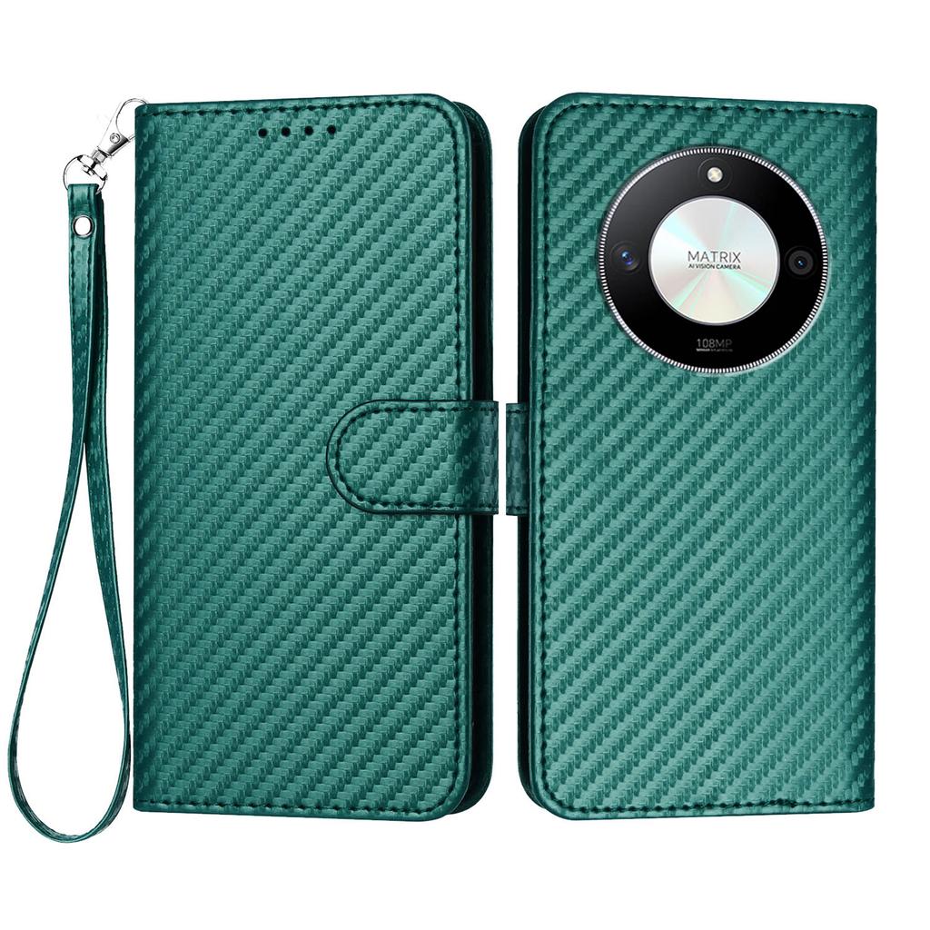 For Honor X9b 5G/Honor Magic6 Lite 5G/Honor X50 GT 5G/Honor X50 Pro 5G/Honor X50 5G Wallet Case with Strap Carbon Fiber Texture Leather Mobile Cover