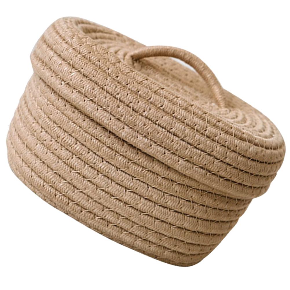 Nordic Simple Style Covered Rope Storage Box Desktop Snacks Toy Cosmetics Basket Khaki Color with Cover Baskets Woven Lids Round