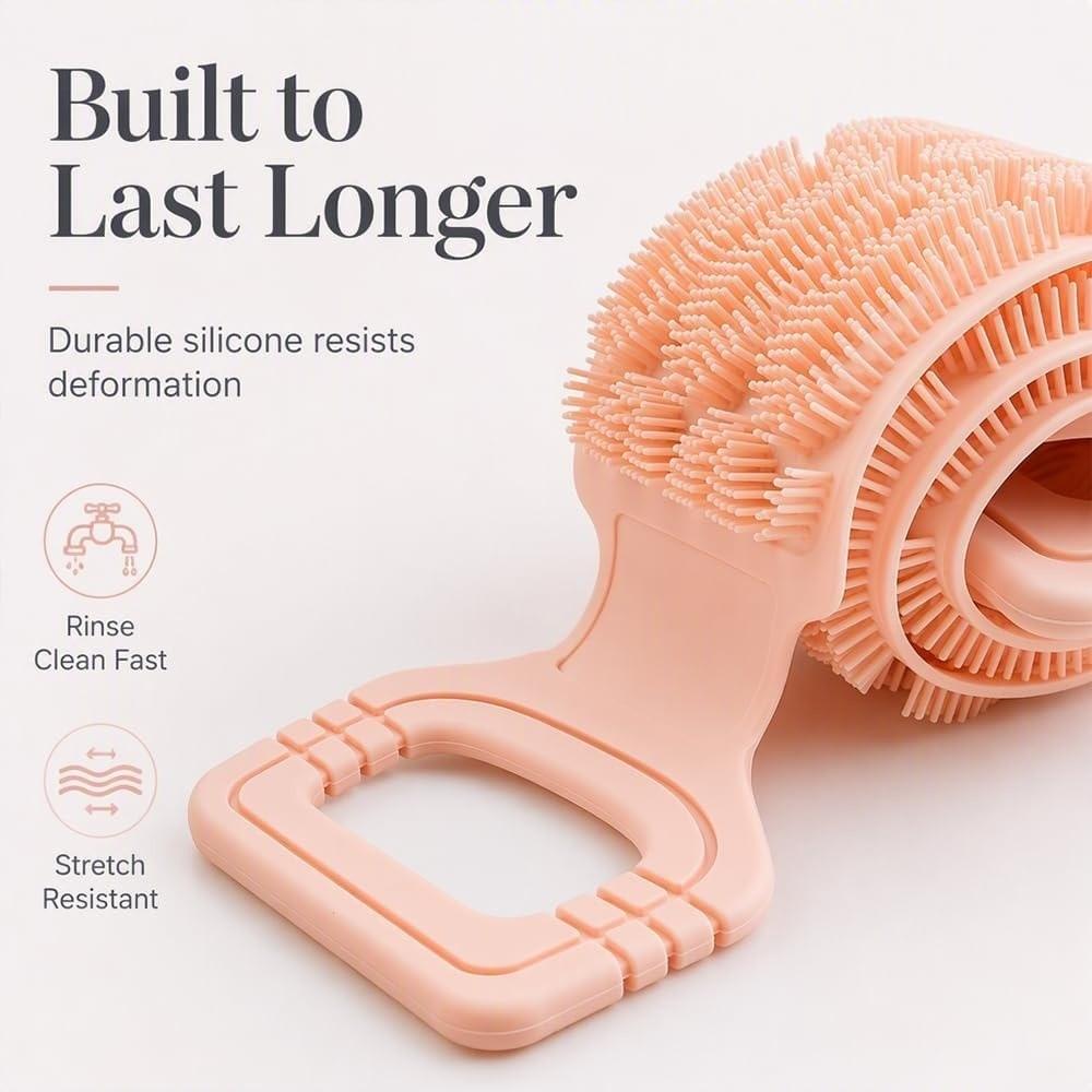 Long Strip Silicone Body Scrubber Double-Sided Exfoliating Bath Towel  For Men & Women