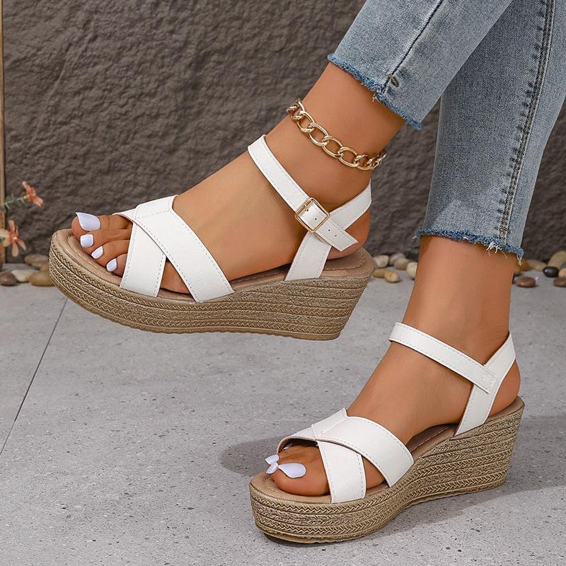 Мода 2024 года, женские летние сандалии-гладиаторы с перекрестными ремешками и массивной платформой из искусственной кожи, женские нескользящие пляжные сандалии с пряжкой на щиколотке