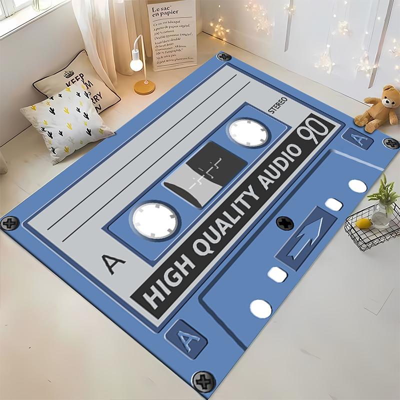 Retro Blue Cassette Tape Design Rug Non-slip rug suitable for living room and bedroom sofas
